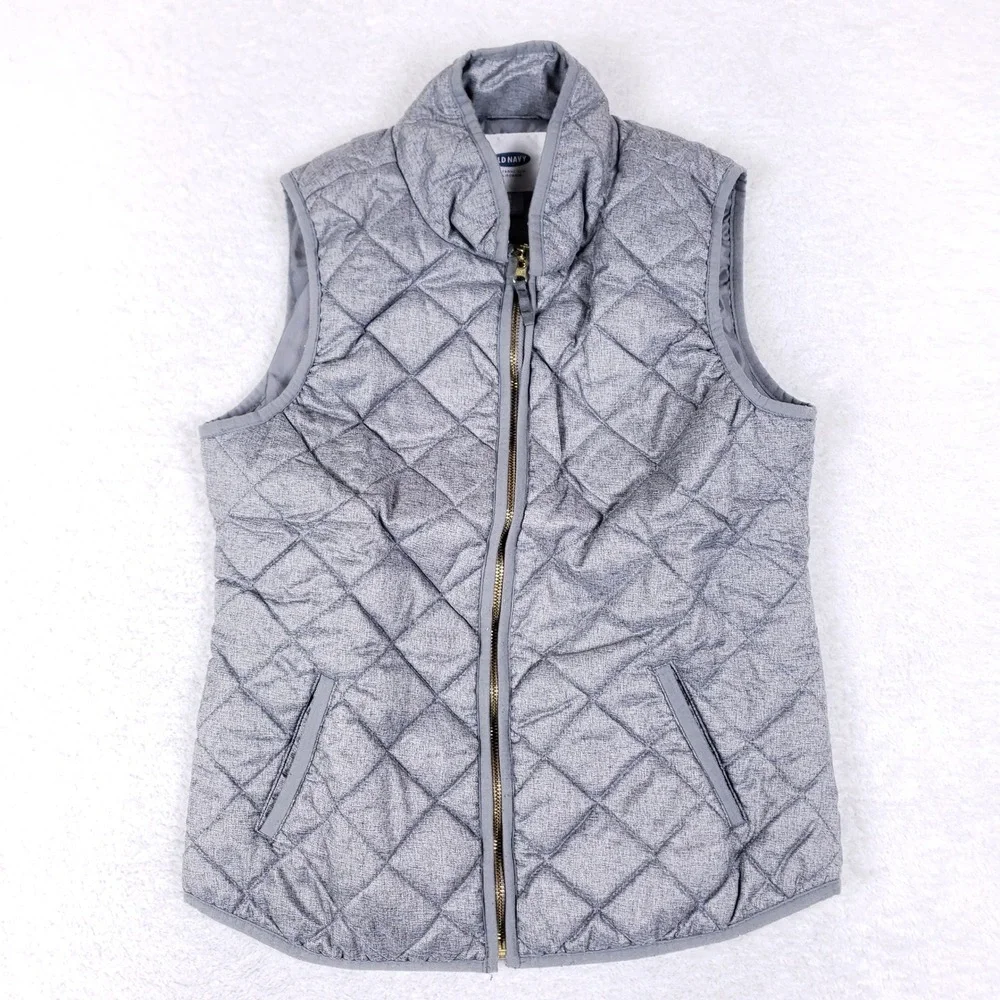 Old Navy Quilted Puffer Vest Women S Gray Full Zip Layering‎ Gorpcore